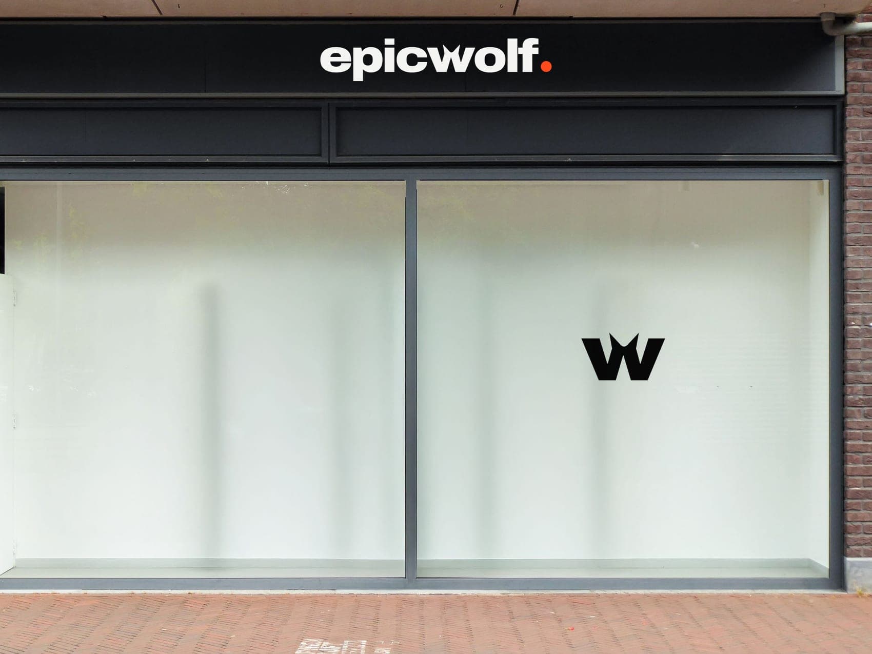 A storefront window carrying the Epic Wolf mark