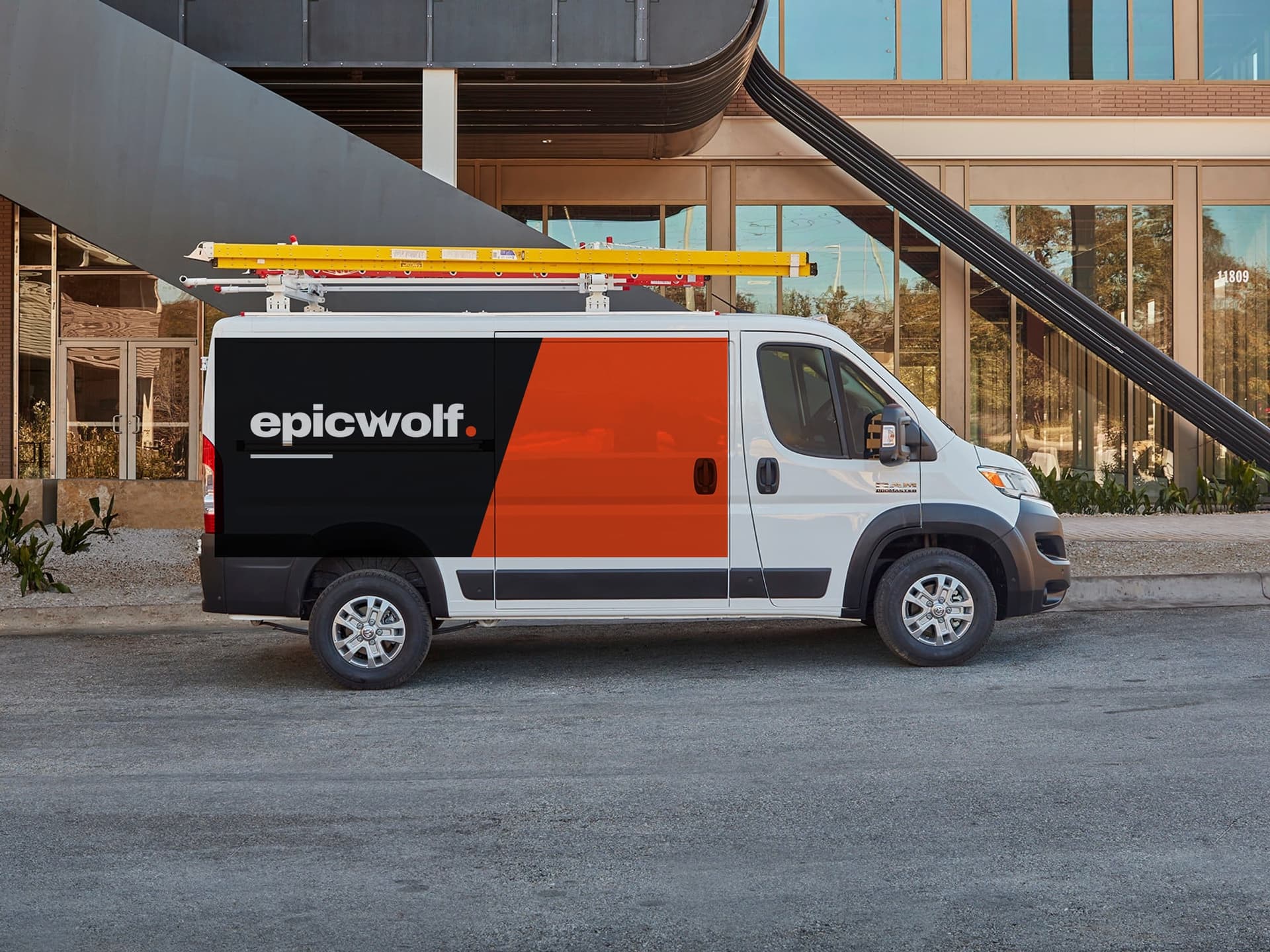 A work van wrapped in Epic Wolf graphics